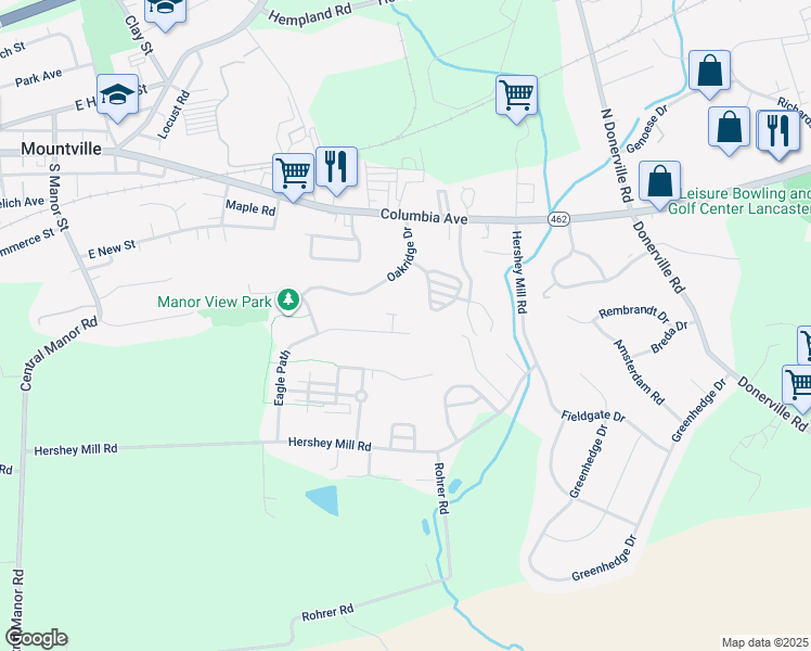 map of restaurants, bars, coffee shops, grocery stores, and more near 228 Eagle Path in Mountville