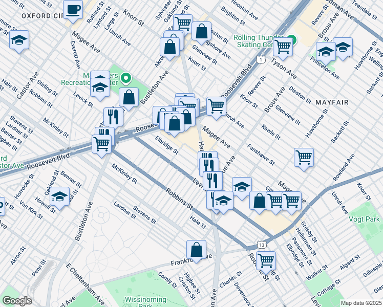 map of restaurants, bars, coffee shops, grocery stores, and more near 2724 Hellerman Street in Philadelphia
