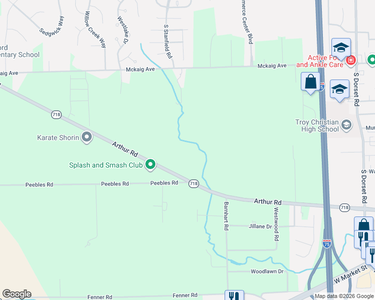 map of restaurants, bars, coffee shops, grocery stores, and more near 2244 Ohio 718 in Troy