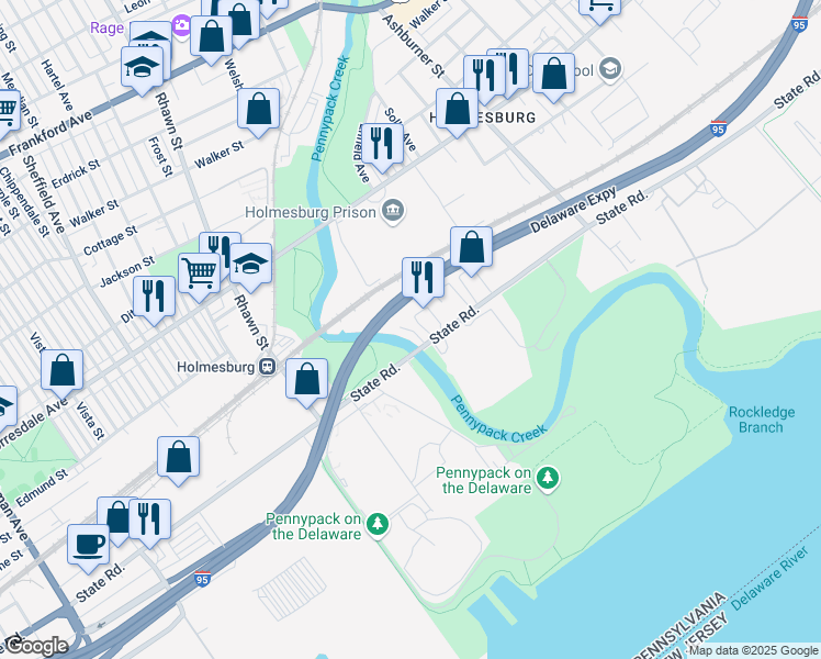 map of restaurants, bars, coffee shops, grocery stores, and more near 8300-10 State Road in Philadelphia