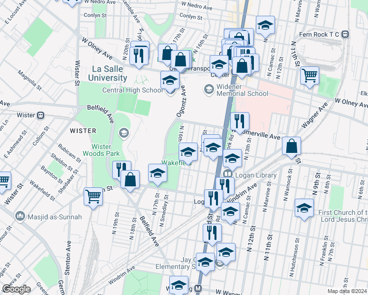map of restaurants, bars, coffee shops, grocery stores, and more near 5301 North 16th Street in Philadelphia