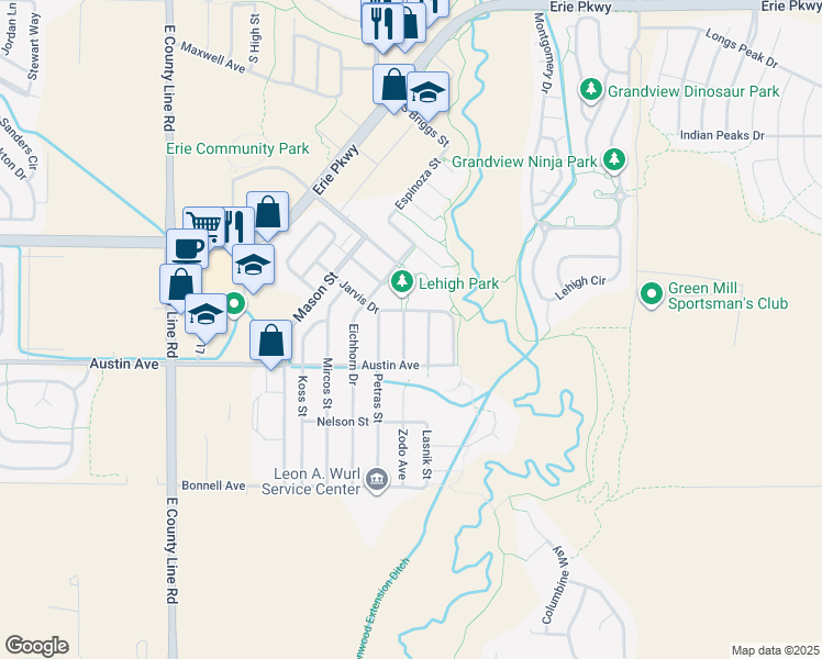 map of restaurants, bars, coffee shops, grocery stores, and more near 915 Zodo Avenue in Erie