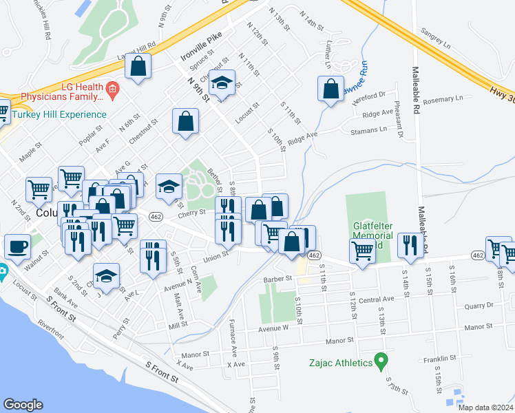 map of restaurants, bars, coffee shops, grocery stores, and more near 848 Blunston Street in Columbia