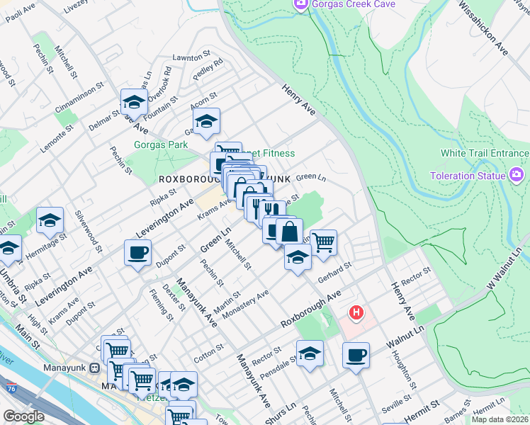 map of restaurants, bars, coffee shops, grocery stores, and more near in Philadelphia