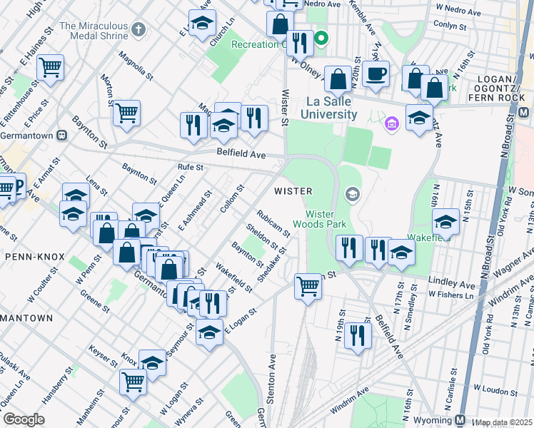 map of restaurants, bars, coffee shops, grocery stores, and more near 4961 Rubicam Street in Philadelphia