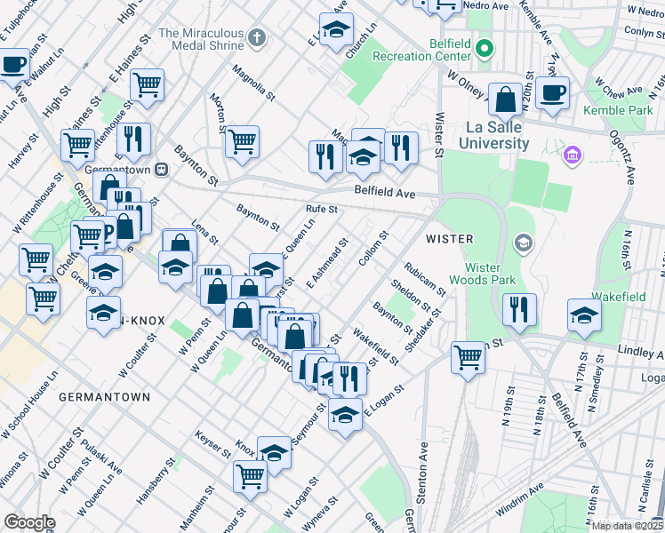 map of restaurants, bars, coffee shops, grocery stores, and more near 233 East Ashmead Street in Philadelphia
