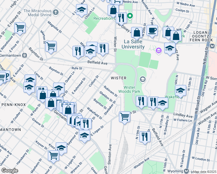 map of restaurants, bars, coffee shops, grocery stores, and more near 4961 Rubicam Street in Philadelphia
