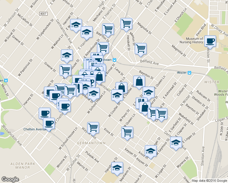 map of restaurants, bars, coffee shops, grocery stores, and more near in Philadelphia