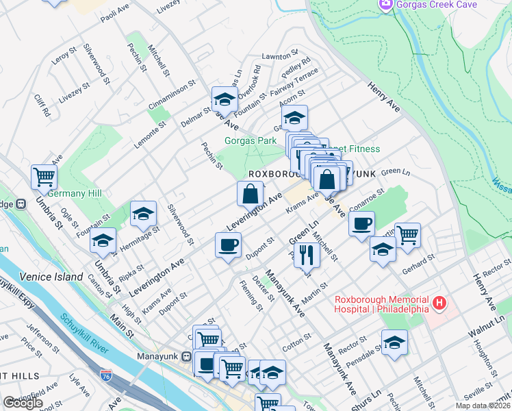 map of restaurants, bars, coffee shops, grocery stores, and more near 4550 Pechin Street in Philadelphia