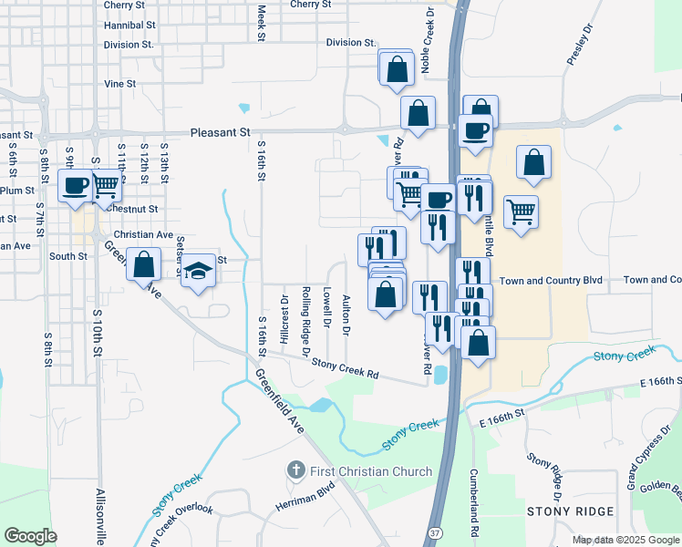 map of restaurants, bars, coffee shops, grocery stores, and more near 16825 Aulton Drive in Noblesville