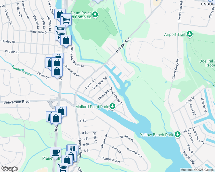 map of restaurants, bars, coffee shops, grocery stores, and more near 229 Crane Road in Brick Township