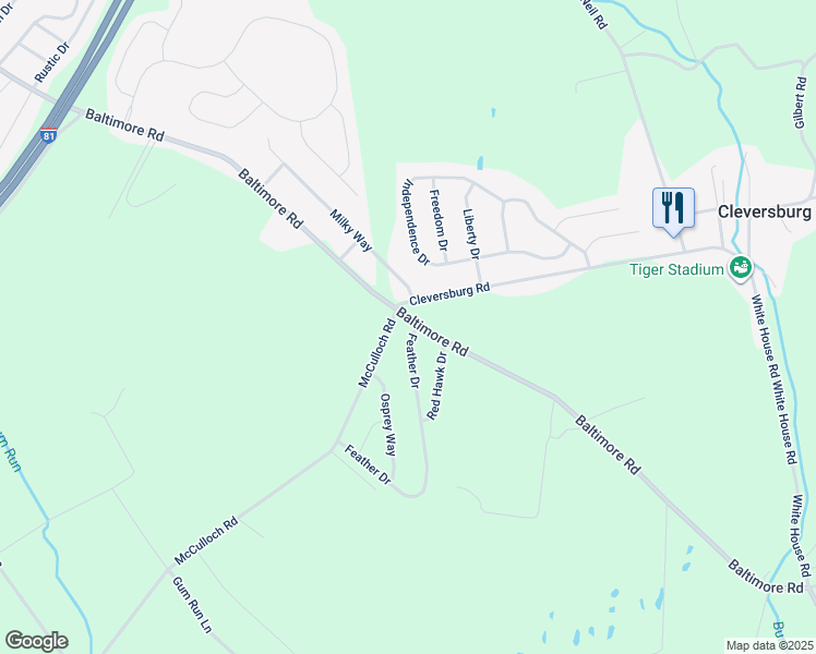 map of restaurants, bars, coffee shops, grocery stores, and more near 1 Feather Drive in Shippensburg