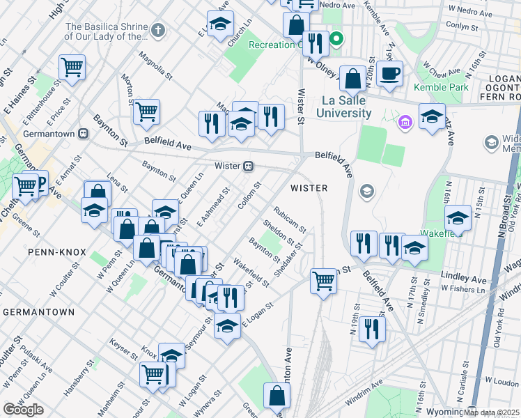 map of restaurants, bars, coffee shops, grocery stores, and more near 351 E Wister St in Philadelphia