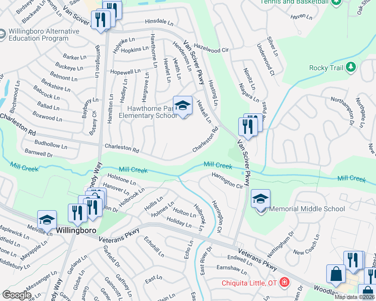 map of restaurants, bars, coffee shops, grocery stores, and more near 534 Charleston Road in Willingboro