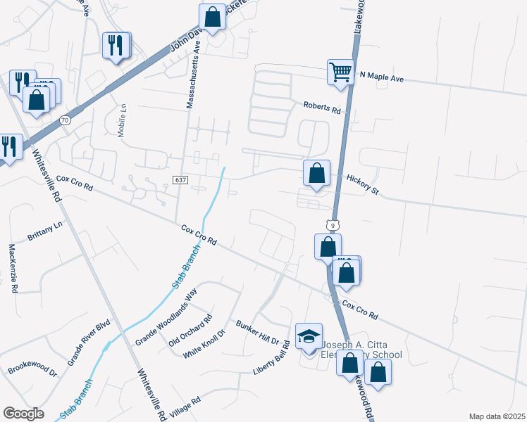 map of restaurants, bars, coffee shops, grocery stores, and more near 1004 Rio Grande Drive in Toms River
