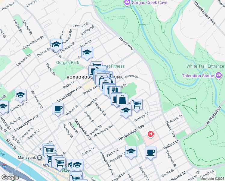 map of restaurants, bars, coffee shops, grocery stores, and more near in Philadelphia
