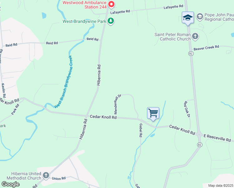 map of restaurants, bars, coffee shops, grocery stores, and more near 15 Mendenhall Drive in Coatesville