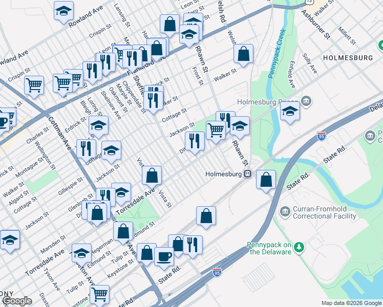 map of restaurants, bars, coffee shops, grocery stores, and more near in Philadelphia