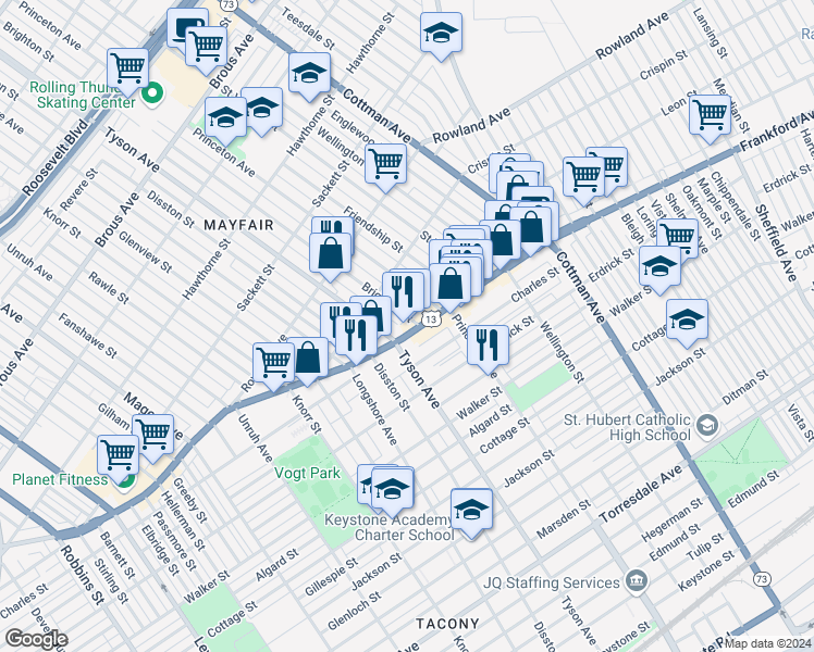 map of restaurants, bars, coffee shops, grocery stores, and more near in Philadelphia