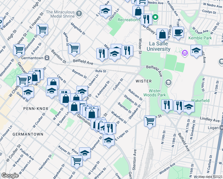 map of restaurants, bars, coffee shops, grocery stores, and more near 269 East Collom Street in Philadelphia