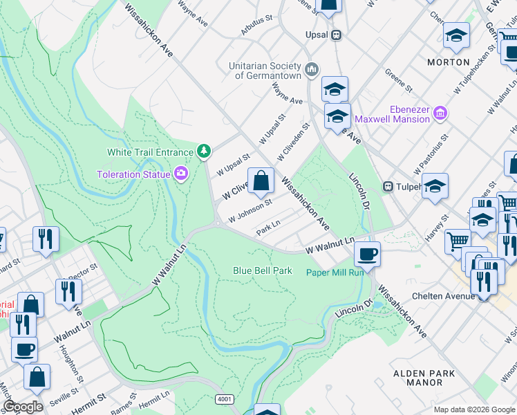 map of restaurants, bars, coffee shops, grocery stores, and more near 658 Park Lane in Philadelphia