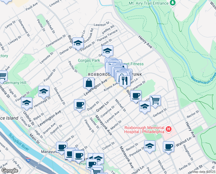 map of restaurants, bars, coffee shops, grocery stores, and more near 425 Krams Avenue in Philadelphia