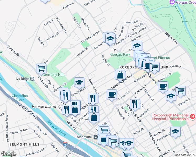 map of restaurants, bars, coffee shops, grocery stores, and more near 319 Hermitage Street in Philadelphia