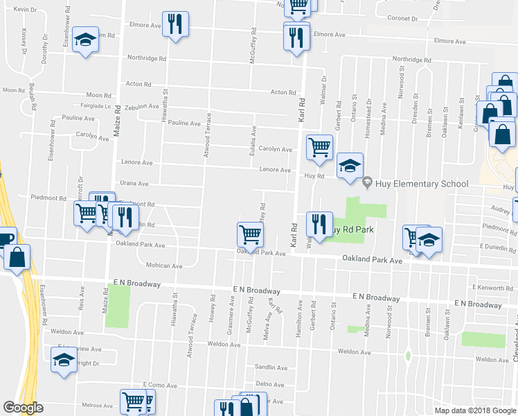 map of restaurants, bars, coffee shops, grocery stores, and more near 3294 Mcguffey Road in Columbus
