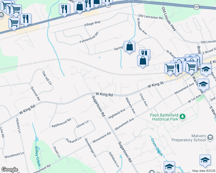 map of restaurants, bars, coffee shops, grocery stores, and more near 1003 Charleston Greene in Malvern