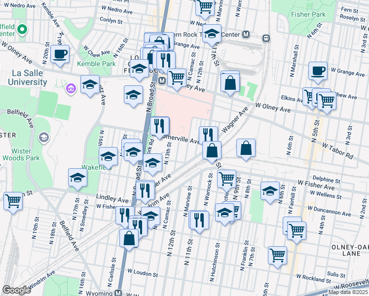 map of restaurants, bars, coffee shops, grocery stores, and more near 5326 North 12th Street in Philadelphia