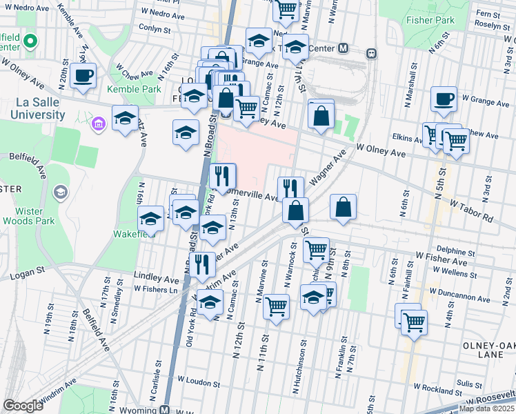 map of restaurants, bars, coffee shops, grocery stores, and more near 5326 North 12th Street in Philadelphia