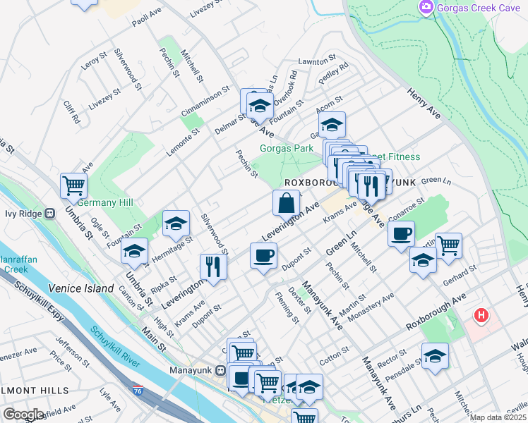 map of restaurants, bars, coffee shops, grocery stores, and more near 399 Hermitage Street in Philadelphia