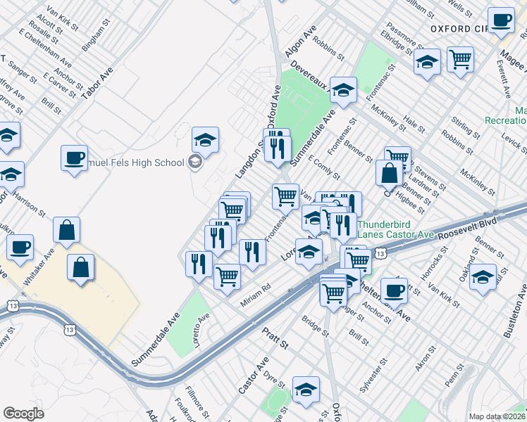 map of restaurants, bars, coffee shops, grocery stores, and more near in Philadelphia