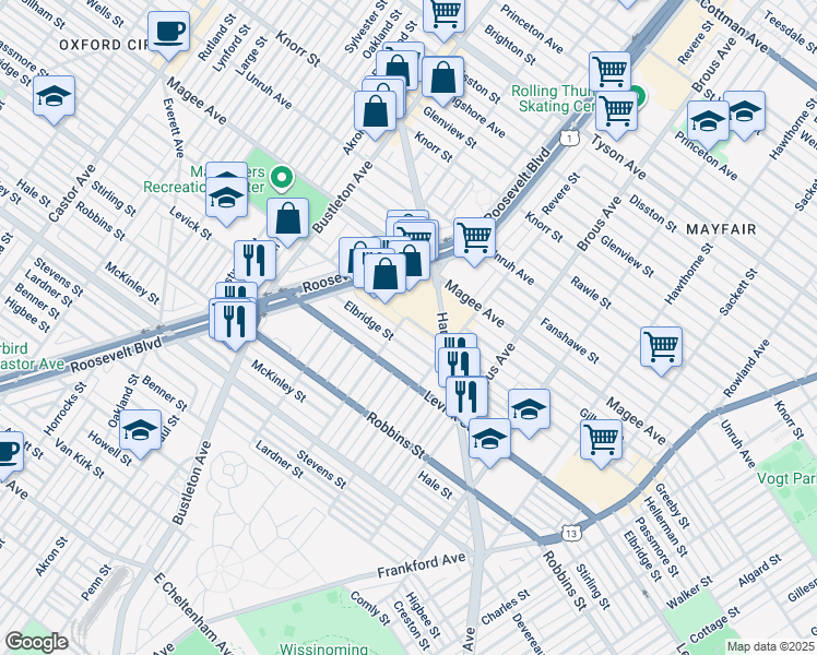 map of restaurants, bars, coffee shops, grocery stores, and more near 2704 Hellerman Street in Philadelphia