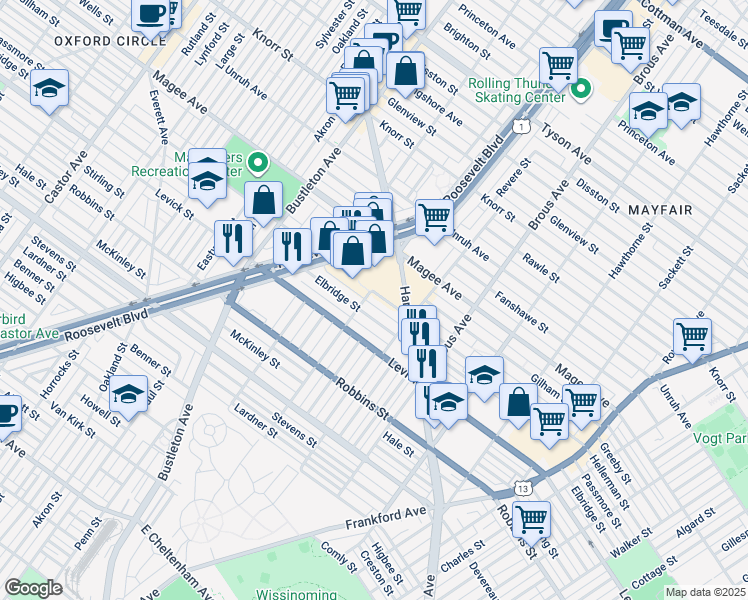 map of restaurants, bars, coffee shops, grocery stores, and more near 2704 Hellerman Street in Philadelphia