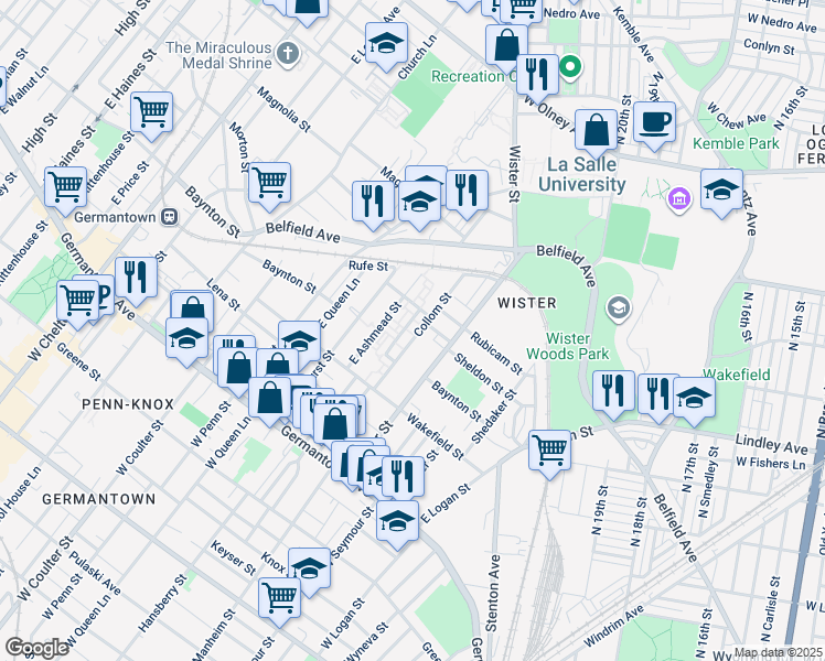 map of restaurants, bars, coffee shops, grocery stores, and more near 289 East Collom Street in Philadelphia