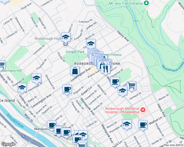 map of restaurants, bars, coffee shops, grocery stores, and more near 452 Krams Avenue in Philadelphia