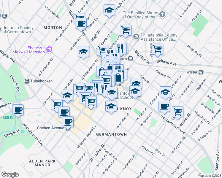 map of restaurants, bars, coffee shops, grocery stores, and more near in Philadelphia
