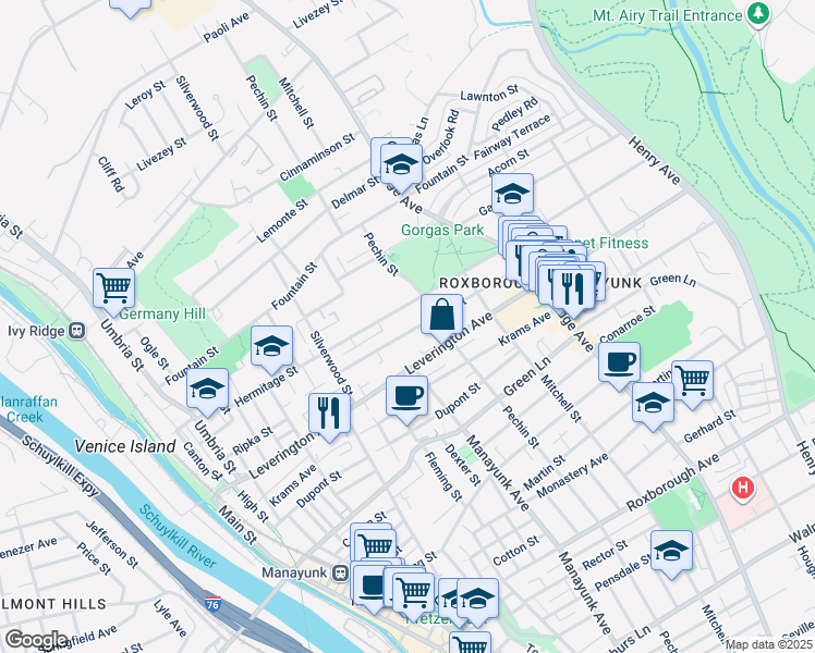 map of restaurants, bars, coffee shops, grocery stores, and more near 399 Hermitage Street in Philadelphia