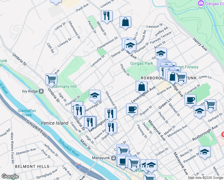 map of restaurants, bars, coffee shops, grocery stores, and more near 339 Gates Street in Philadelphia