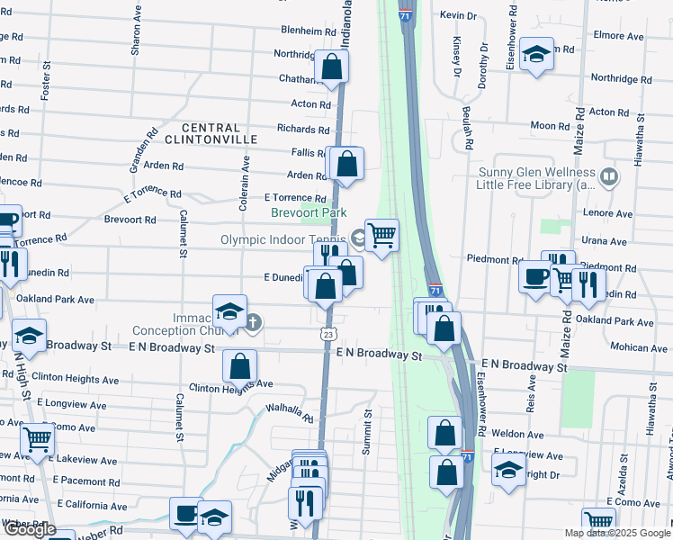 map of restaurants, bars, coffee shops, grocery stores, and more near 562 Piedmont Road in Columbus