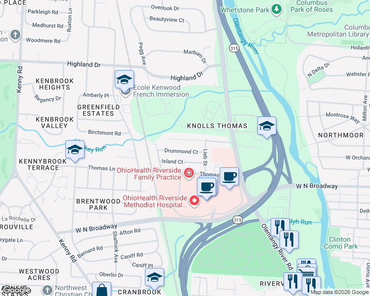 map of restaurants, bars, coffee shops, grocery stores, and more near 686 Latham Court in Columbus