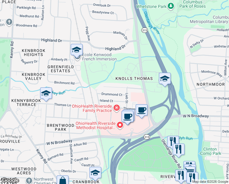 map of restaurants, bars, coffee shops, grocery stores, and more near 686 Latham Court in Columbus