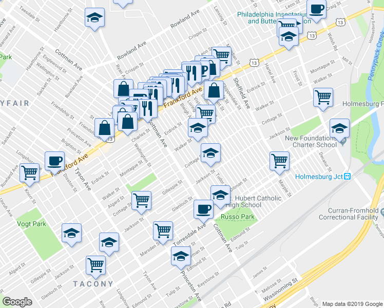 map of restaurants, bars, coffee shops, grocery stores, and more near 4328 Aldine Street in Philadelphia