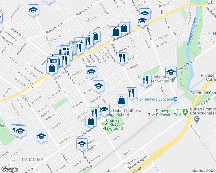 map of restaurants, bars, coffee shops, grocery stores, and more near 4431 Loring Street in Philadelphia