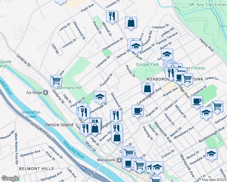 map of restaurants, bars, coffee shops, grocery stores, and more near 328 Wright Street in Philadelphia