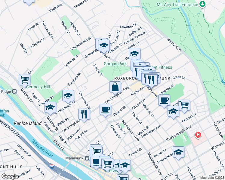 map of restaurants, bars, coffee shops, grocery stores, and more near 4626 Pechin Street in Philadelphia