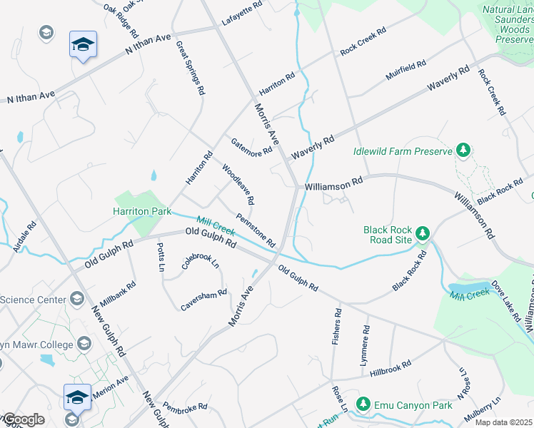 map of restaurants, bars, coffee shops, grocery stores, and more near 626 Morris Avenue in Bryn Mawr