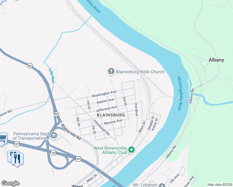 map of restaurants, bars, coffee shops, grocery stores, and more near 316 Washington Avenue in Brownsville