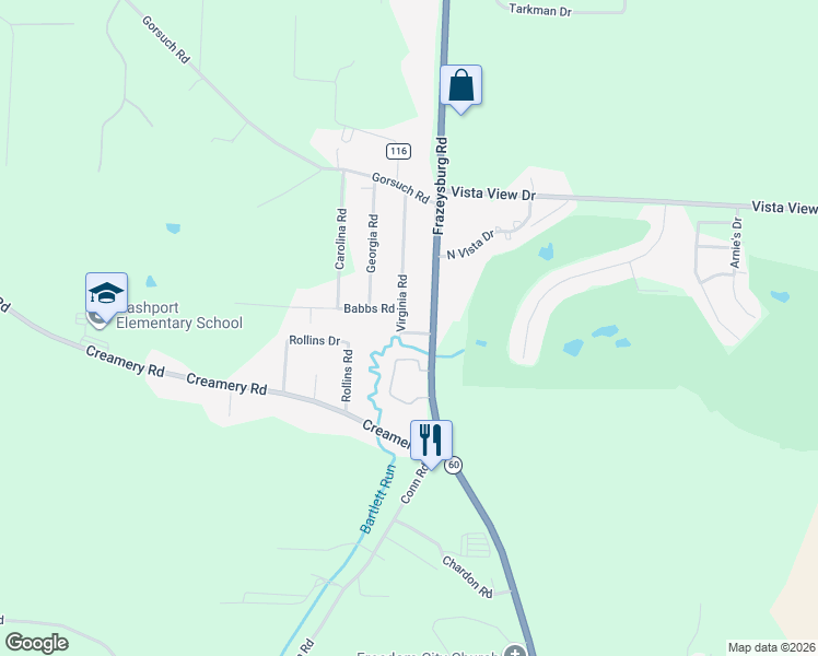 map of restaurants, bars, coffee shops, grocery stores, and more near 6130 Virginia Road in Nashport
